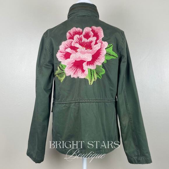 Rare Vintage Floral Embroidered Back Green Utility Jacket ASO Lorelai Gilmore - Picture 3 of 7